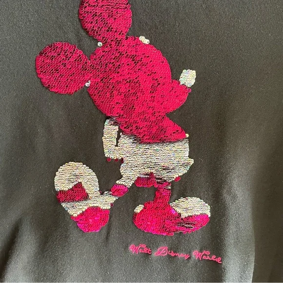 Walt Disney World Sequined Mickey Lightweight Sweatshirt. Black/ Hot Pink. XS - Picture 8 of 14